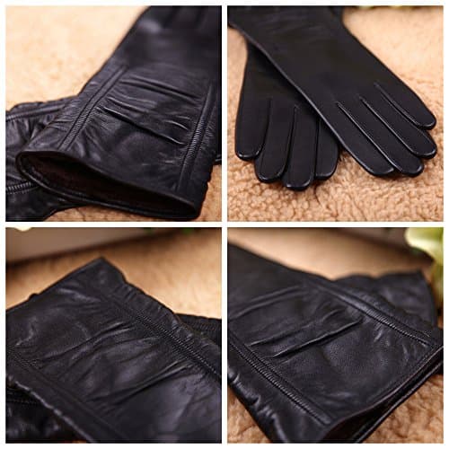WARMEN Women's Lambskin Touchscreen Texting Leather Gloves Winter Lined Long Sleeves for Iphone Smartphone