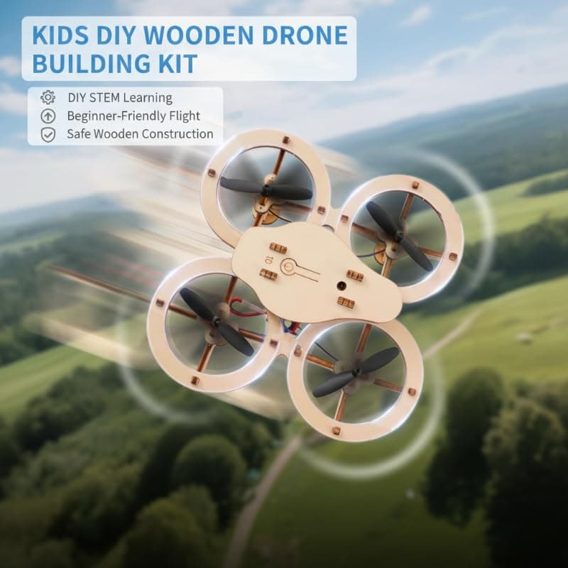 DIY Wooden Drone Building Kit, Wooden Crafts DIY Brain Teaser Puzzle, Wooden Building Blocks Flying Toys Assembled Kit, Remote Control 3D Building Blocks Quadcopter (1PCS)