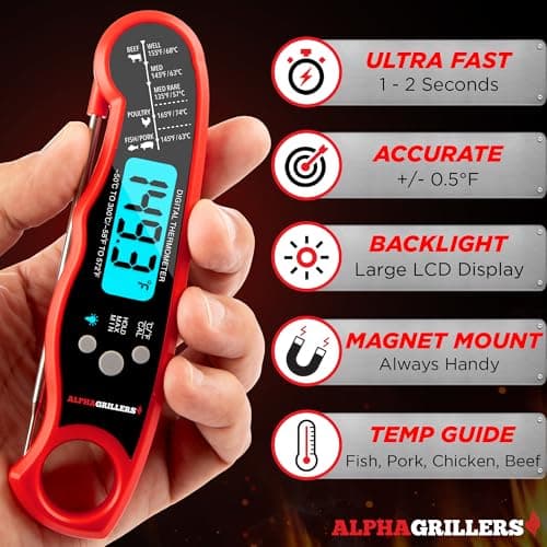 Alpha Grillers Meat Thermometer Digital - Instant Read Food Thermometer for Cooking Grilling Air Fryer Griddle Probe Kitchen Gadgets Essentials BBQ Accessories Grill Gifts for Men Him Dad Birthday