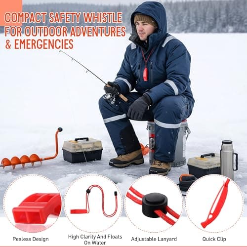Gulfmew Ice Fishing Safety Kit, Durable Emergency Gear with Compact Ice Picks, One Pair of 8 Tooth Creepers for Boots, Whistle with Reflective Strips and Spring Line Cutting Scissors