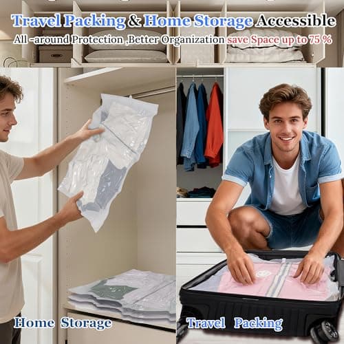 Vacuum Sealing Bags for Clothing Travel,Space Saver Vacuum Storage Bags with Air Pump,Compression Packing for Luggage and Clothes Travel (12 Combo Bags+Electric Pump)