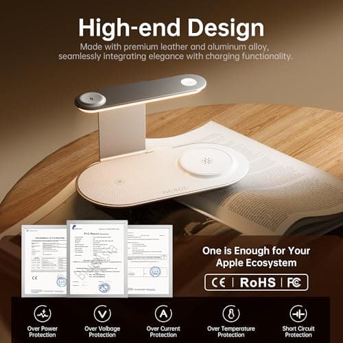 GUSGU 3 in 1 Charging Station for MagSafe Wireless Charger with Three-Level Night Light, 15W Max Fast Charging for iPhone 17/16/15/14/13/, Apple Watch Series 2-11/SE 3/ Ultra 3, AirPods Pro 3-Gray