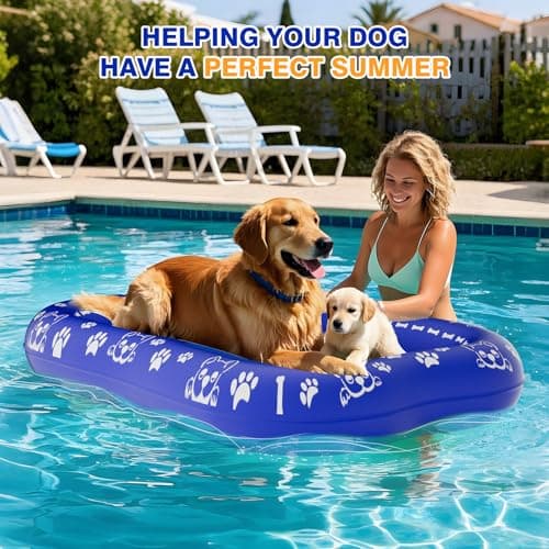 60''x42'' Pool Float for Dogs, Non-Slip Pet Floating Mat for Pool, Extra Large Inflatable Raft for Small/Medium/Large Dogs Up to 200lb, Lake & River - Heavy-Duty PVC, Scratch-Resistant Design