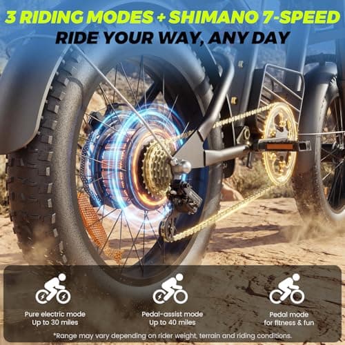 Electric Bike for Adults, 1000W/1500W/3000W Dirt Bike, 30/34/37MPH, 48V 15 Ah/18.9Ah/25Ah e Bike, 40/47/100 Miles Electric Motorcycle, 20" Fat Tire Off-Road Bike, All Terrain Electric Bike