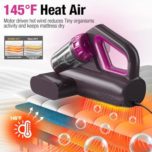 Mattress Vacuum Cleaner, 17Kpa 650W Bed Vacuum Cleaner, 273nm UV-C Light & Ultrasonic 145°F Heating, 80000 RPM/Min Brushroll Rotation, Wide Suction Port for Pillows Cribs Sofa, Black Corded