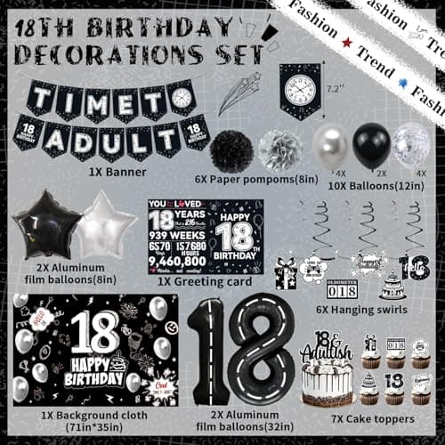 Birthday Party Supplies, Black Birthdays Decorations (18th)