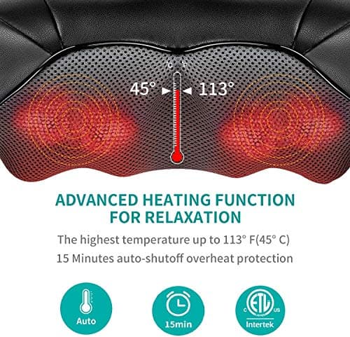 Nekteck Shiatsu Neck Massager for Pain Relief Deep Tissue with Heat, 3D Kneading Massage Pillow Back Shoulder Massagerfor Body Muscle, Plug-in Use for Home Office Car, Gifts for Mom Dad Him Her