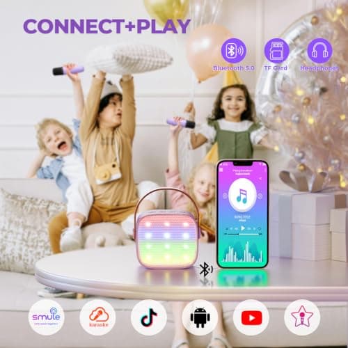 Mini Karaoke Machine with 2 Wireless Microphones, TOP Kids Gifts for Girls Ages 3, 4, 5, 6, 7, 8, 9, 10, 11, 12 +Years Old, 4-12th Christmas Birthday Toy Gift for Girls Boys Party (Purple)