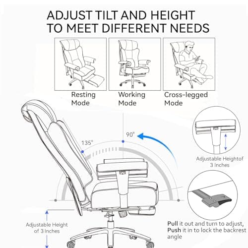 Efomao Big and Tall Green Office Chair 450LBS – Ergonomic High-Back Executive Chair with Footrest, Adjustable Padded Armrests, PU Leather Computer Chair with Lumbar Support for Home or Office, Yellow