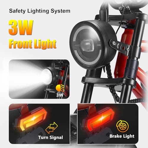 HAPPYRUN 1500W Electric Bike for Adults, 48V 18Ah Removable Battery, 20" Fat Tire E-Bike, 32MPH & 68+ Miles Range, 7-Speed Transmission, All-Terrain Mountain Ebike for Men & Women (Orange-red)