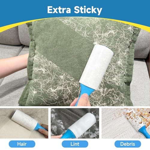 Swihauk 600 Sheets Extra Sticky Lint Rollers for Pet Hair, Easy Spiral Tear Lint Roller for Clothes with Ergonomic Handle, Multipurpose Lint Remover for Furniture, Carpet, Car Seat