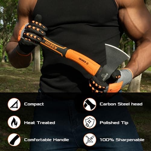KSEIBI Wood Axe, Small Outdoor Camp Hatchet for Splitting and Kindling Wood, Forged Steel Blade with Anti-Slip and Shock Reduction Handle Great Throwing Axes and Hatchets (Modern)