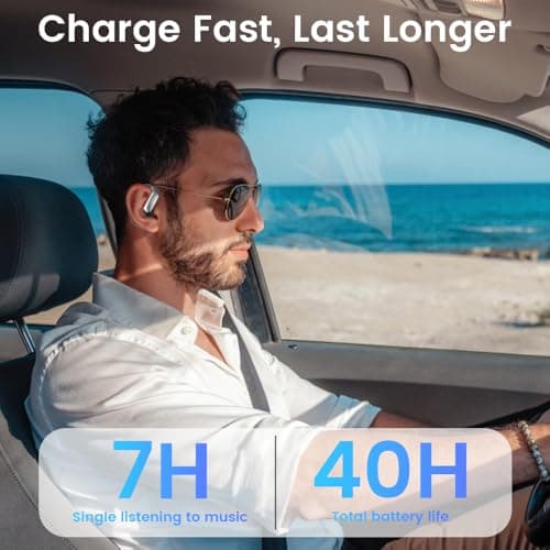 Piluyaa Open Ear Earbuds Bluetooth AI Ear Buds 60Hrs Playtime Wireless Over Headphones with Earhooks IPX7 Waterproof Touch Control Air Conduction Sport Headsets Earphones for Workout Running Black