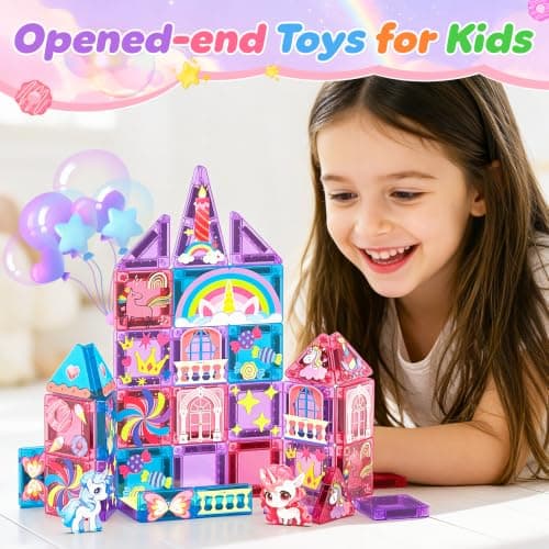 Travel Magnetic Blocks for Kids Toddlers Ages 3-5, 4-8 STEM Preschool Learning Sensory Montessori Magent Toys for Girls Gift Mini Magnetic Tiles Travel Set Unicorn Magnet Building Toys for Girls Gift B0HCZ6Y3M7