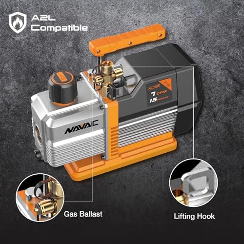 NAVAC Dual-Stage HVAC Vacuum Pump – AC Motor with Forced Oil Circulation, Oil-Mist Filter, 15 Micron Ultimate Vacuum, Pro Series