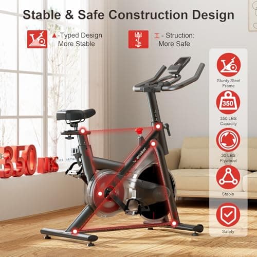 Exercise Bike for Home – 350LB Indoor Cycling Bike, Silent Stationary Spin Bike with App Sync, Adjustable Seat, LCD Monitor, Smooth & Quiet for Cardio Workout