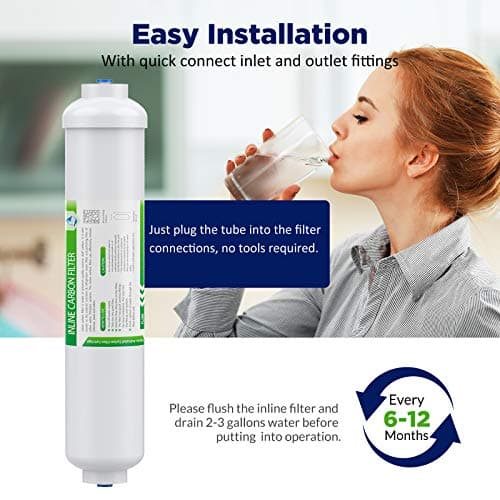 Membrane Solutions T33 Inline Water Filter, 2-Pack 1/4" Quick-Connect Replacement Cartridges for Refrigerator & Ice Maker, Post-Carbon Filter for Reverse Osmosis Systems, Push-to-Connect