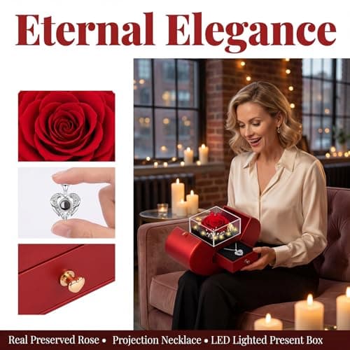 moshen Preserved Red Rose Flower Gift Box with LED Lights, Romantic Gift for Women, Ideal Gift for Mom Wife Girlfriend on Mother's Day, Valentine's Day, Christmas, Birthdays Anniversary (Red) B0FRNKJRLH