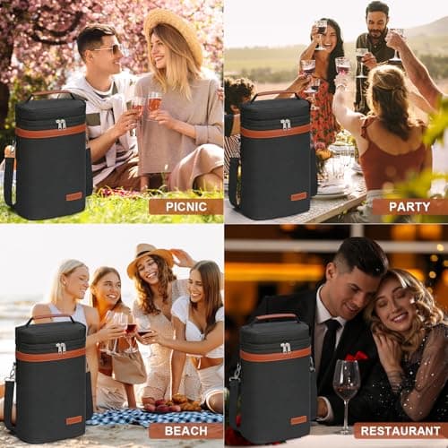 2 Bottle Wine Bag Wine Cooler Carrier Wine Gift Tote Bag, Leakproof & Insulated Bottle Bags for Travel, BYOB, Beach, Dinner, Party, Christmas Gifts for Wines Lovers Women Men - Black