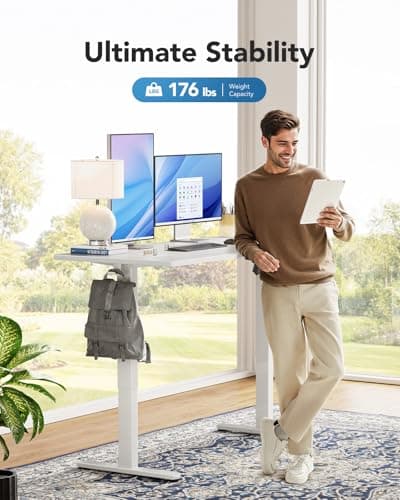 HUANUO Electric Standing Desk, Whole Piece Desktop, Adjustable Height Computer Desk, 4 Height Memory Settings, Sit Stand Up Desk for Home Office, 60" x 24", Light Vintage