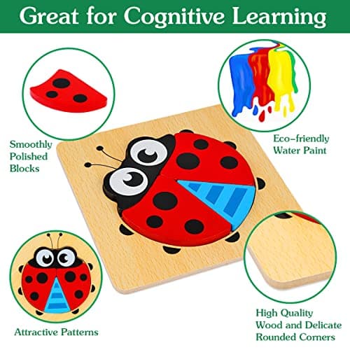 Animal Jigsaw Puzzles for Toddlers Ages 1-3 2-4 - Baby Kids Learning Educational Preschool Toys Christmas Birthday Gifts Wooden Toddler Puzzles Montessori Toys: Gifts for 1 2 3 Year Old Boys Girls B07QG618QT