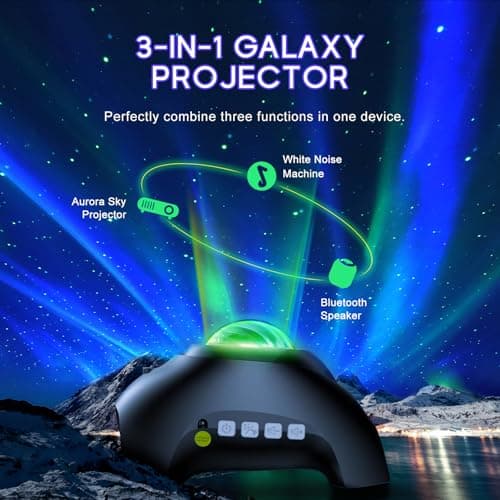Northern Galaxy Light Aurora Projector with 33 Light Effects, Night Lights LED Star Projector for Bedroom Nebula Lamp, Remote Control, White Noises, Bluetooth Speaker for Parties Black B0B4518KC2
