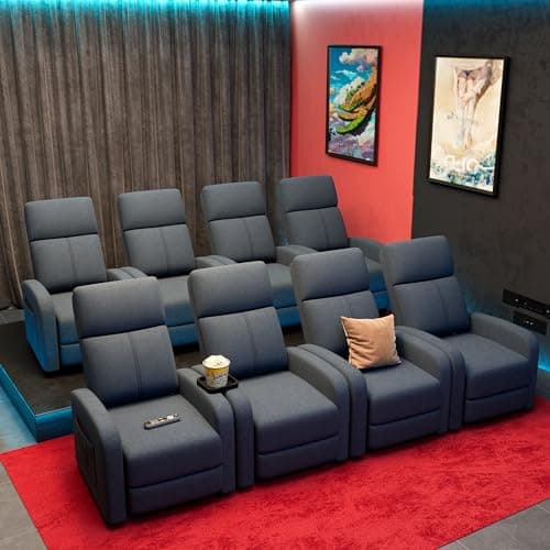 GarveeHome Linen Fabric Manual Recliner Chair, with Side Pocket, High Backrest, Thick Cushion, Adjustable Push Back Recliner,Cozy Lounge Chair for Living Room, Home Theater, Bedroom, Dark Gray