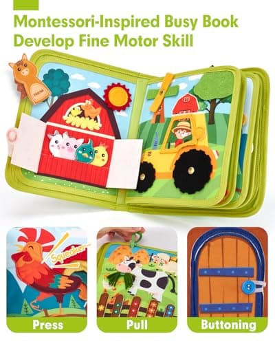 1 Year Old Boy Gifts Educational Quiet Activity Books 10 Pages, Toddler Christmas Stocking Stuffers One Year Old Travel Toys hahaland Busy Book for Toddlers 1-3 - Montessori Toys 1 Year Old Busy Board B0CR3FQ58C