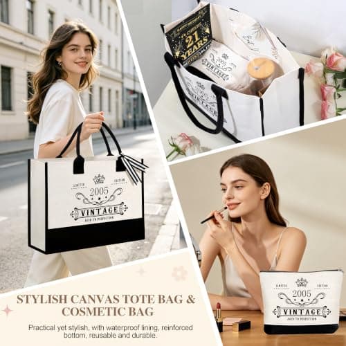 Jumway 21st Birthday Gifts for Women, Happy 21 Year Old Birthday Gifts for Women, Glass Cup & Canvas Tote 2005 Decorations & Ideas for Sister Daughter Girlfriend Her Friends B0GZ3YB5T7