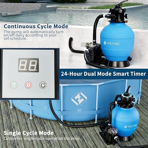 FOTING Sand Filter Pump for Above Ground Pool, Pool Sand Filter with Timer, 7-Way Multi-Port Valve, Pool Pumps Above Ground, 13in 1HP 3800GPH for 13000GAL Pool