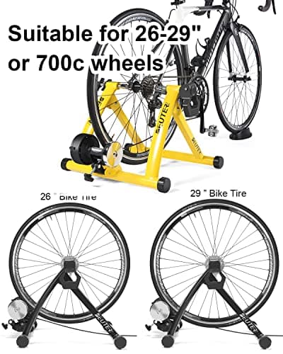Bike Trainer, Magnetic Bicycle Stationary Stand for Indoor Exercise Riding, 26-29" & 700C Wheels, Quick Release Skewer & Front Wheel Riser Block Included