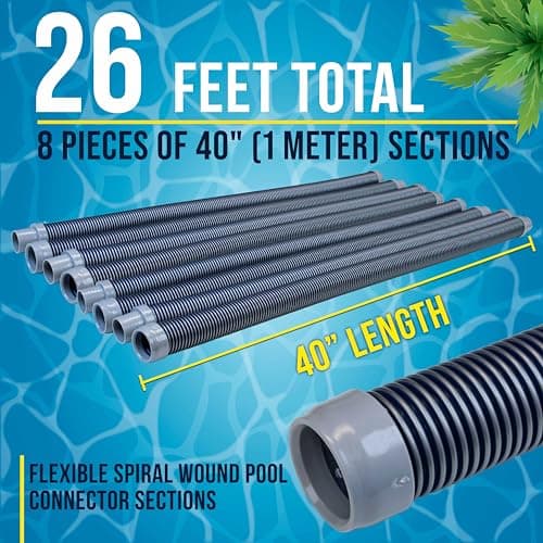 U.S. Pool Supply Pool Vacuum Hose, 8 Piece Pool Hose Set - 40" Blue Flexible Spiral Wound Connector Sections with 1.5" Male & Female Cuff Ends, Replacement Fits Most Inground Automatic Cleaner Brands