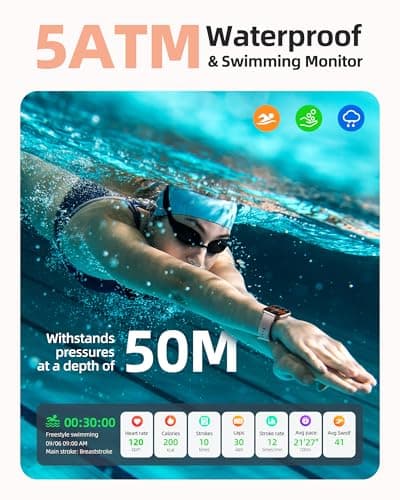 Parsonver Parsonver Smart Watch, 5ATM Waterproof Swimming Watch, Fitness Activity Tracker with 110+ Sports Modes, Heart Rate/Sleep/SpO2/Calories Monitor, Pedometer, Fitness Watch for Android & iPhone, Rose Gold