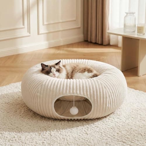 Cat Tube with Kitten Toys for Indoor Kittens, Collapsible Play Tunnel, Cat Gifts Cat Tunnel Bed with 40 Pcs Interactive Cat Toys, White B0FB9CN22D