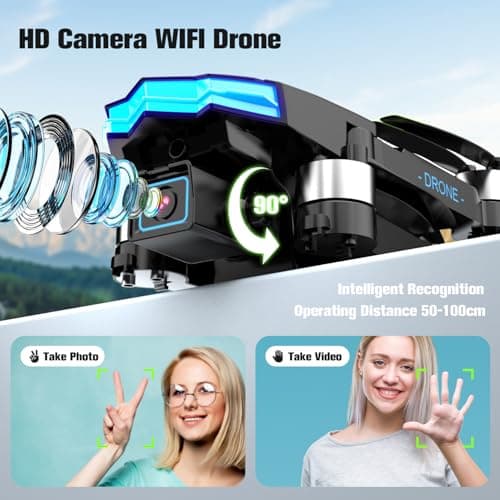1080P FPV Camera Drone for Beginners, Foldable Quadcopter with Remote Control, Easy to Fly, Portable Design for Adults & Teens, Black