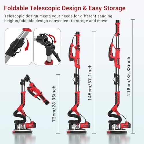 Drywall Sander, Popcorn Ceiling Removal Tool, 1000W Drywall Sander with Vacuum Dust Collector, 6 Variable Speed 500-2000rpm, 18pcs Sanding Discs, Led Light, Foldable & Extendable Handle