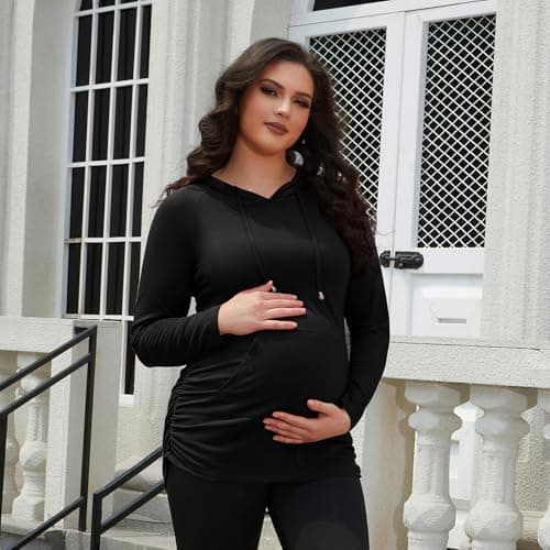 GINKANA Maternity Hoodie Long Sleeves Shirts Casual Maternity Top Pregnancy Sweatshirt Casual Clothes