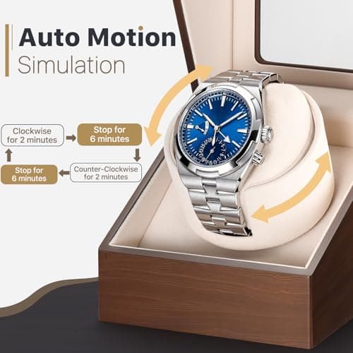 BEKESIN Watch Winder for Automatic Watches, Ultra Quiet Japanese Motor (<5 db), Premium Self Winding Rotating Wooden Watch Case with Soft Blue Ambient Light, Gifts for Him/Her/Dad