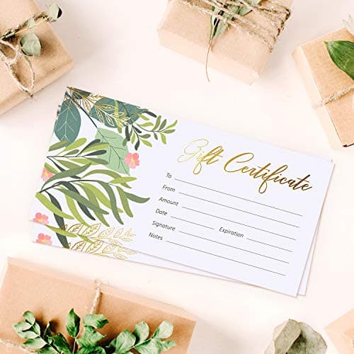 Sweetzer & Orange Blank Gift Certificates for Business with Gold Foil- 25 Gift Certificate Cards with Envelopes for Spa, Salon, Restaurants, Custom Client Vouchers for Birthday, Work Card – 3.75x7.5”