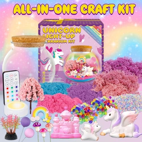 7july Unicorn Terrarium Crafts Kit for Kids-LED Night Light Up & Remote Unicorn Birthday Gifts Toys for Girls Ages5 6 7 8 9 10 Year Old-Christmas Gifts for Girls B0C88YHZMJ