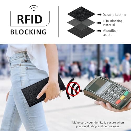 Tipmile Slim Wallet for Women, RFID Blocking Credit Card Holder, Ladies Bifold Wallet with Zipper, Black