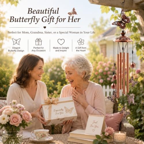 Butterfly Garden Decor for Patio Porch Balcony, Sister Birthday Gifts, Housewarming Gifts for Women, Mom Grandma Butterfly Wind Chimes for Outside, Memorial Wind Chimes, Gifts for Women B09PBWLWPK