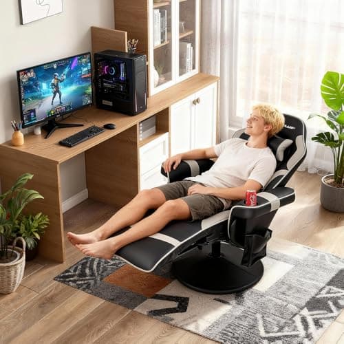 POWERSTONE Gaming Recliner, Adjustable Massage Gaming Chair with Cup Holder Footrest Ergonomic Single Sofa Living Room Home Theater Seating with Side Pouch (Grey)