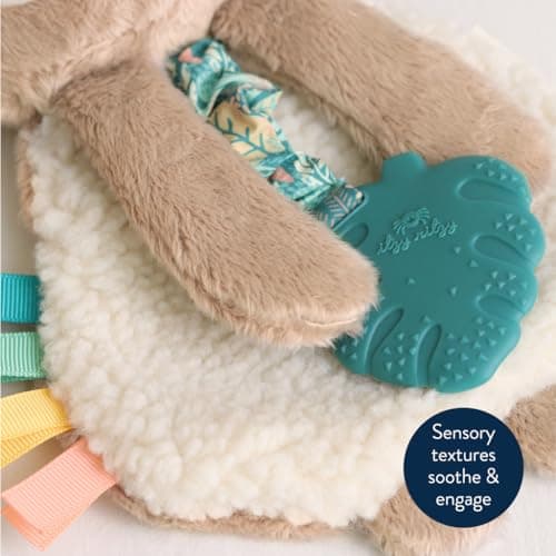 Itzy Ritzy - Itzy Lovey Including Teether - Baby Lovey with Teether, Textured Ribbons & Dangle Arms - Features Crinkle Sound, Sherpa Fabric and Minky Plush (Sloth)