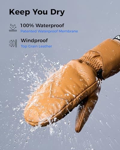 toolant Leather Ski Mittens, Winter Gifts for Men & Women, 3M Thinsulate, Waterproof & Durable for Snowboarding, Outdoors