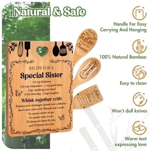 Gifts for Sister - "Recipe for a Special Sister" Sister Birthday Gifts Cutting Board Set, Bamboo-Made Engraved Utensil Set Sister Gifts, Birthday Gifts for Sister from Sister
