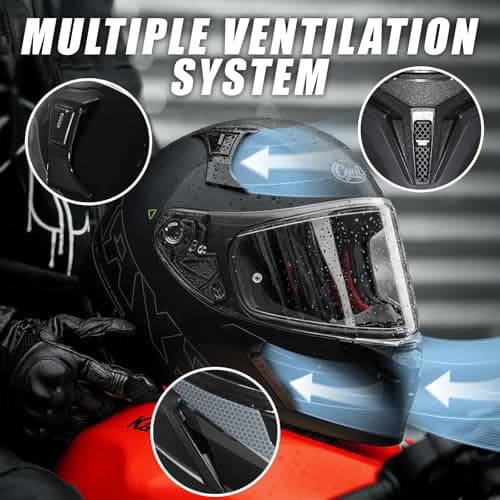 CYRIL Full Face Motorcycle Helmet DOT Approved for Adults Men Women, Motorbike Street Bike Racing Helmet with Tinted & Extra Clear Tool-Free Swappable Visors, Includes Storage Bag