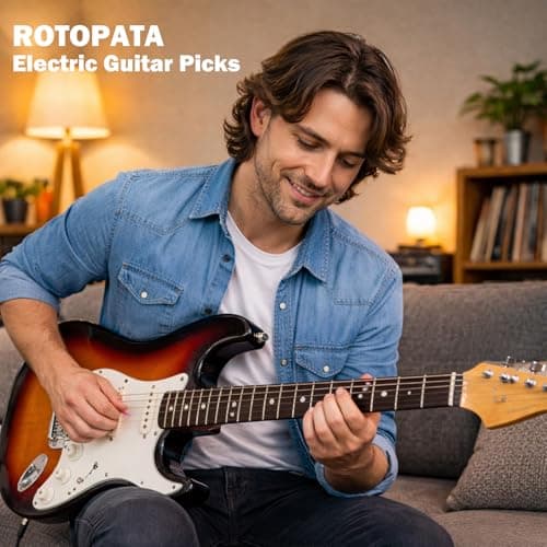 ROTOPATA Guitar Picks with Organizer Storage Box, 0.5 0.75 1.0 mm Thin Medium Heavy Plectrums, Colorful Celluloid Guitar Accessories for Bass Electric Acoustic Guitars Ukulele, 15 Pack