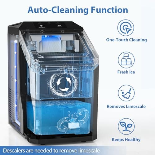 Aeitto Nugget Ice Maker Countertop, 55lbs/Day, Rapid Ice Release in 5 Mins, Large Capacity Chewable Ice Maker, Self-Cleaning with Stainless Steel Housing Ice Machine for Home Office and Party, Black