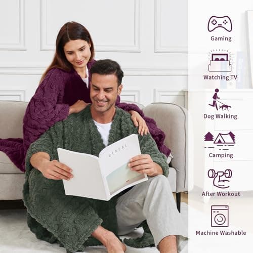 Wearable Blanket Sherpa Fleece Shawl Blanket with Pockets Blanket Poncho Cape for Adults, Cozy Shawl TV Throw Blankets B0FVPM15V3